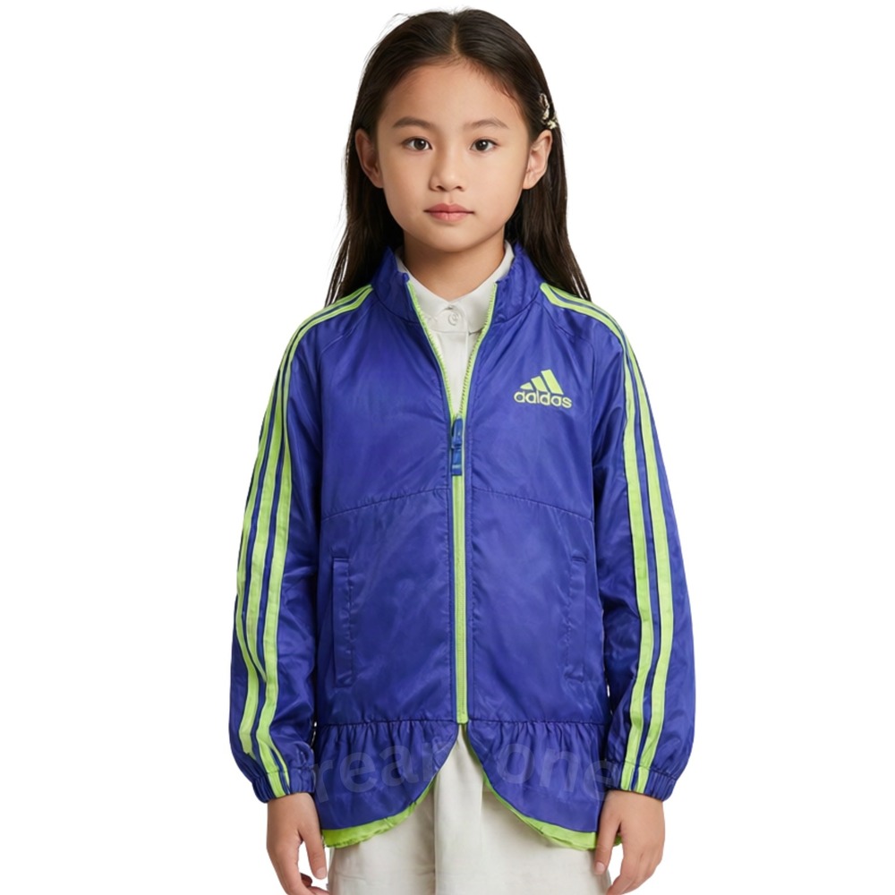 Adidas Girls Blue/Green Petal Ruffle Hem Zip Windbreaker Track Jacket Size 6
